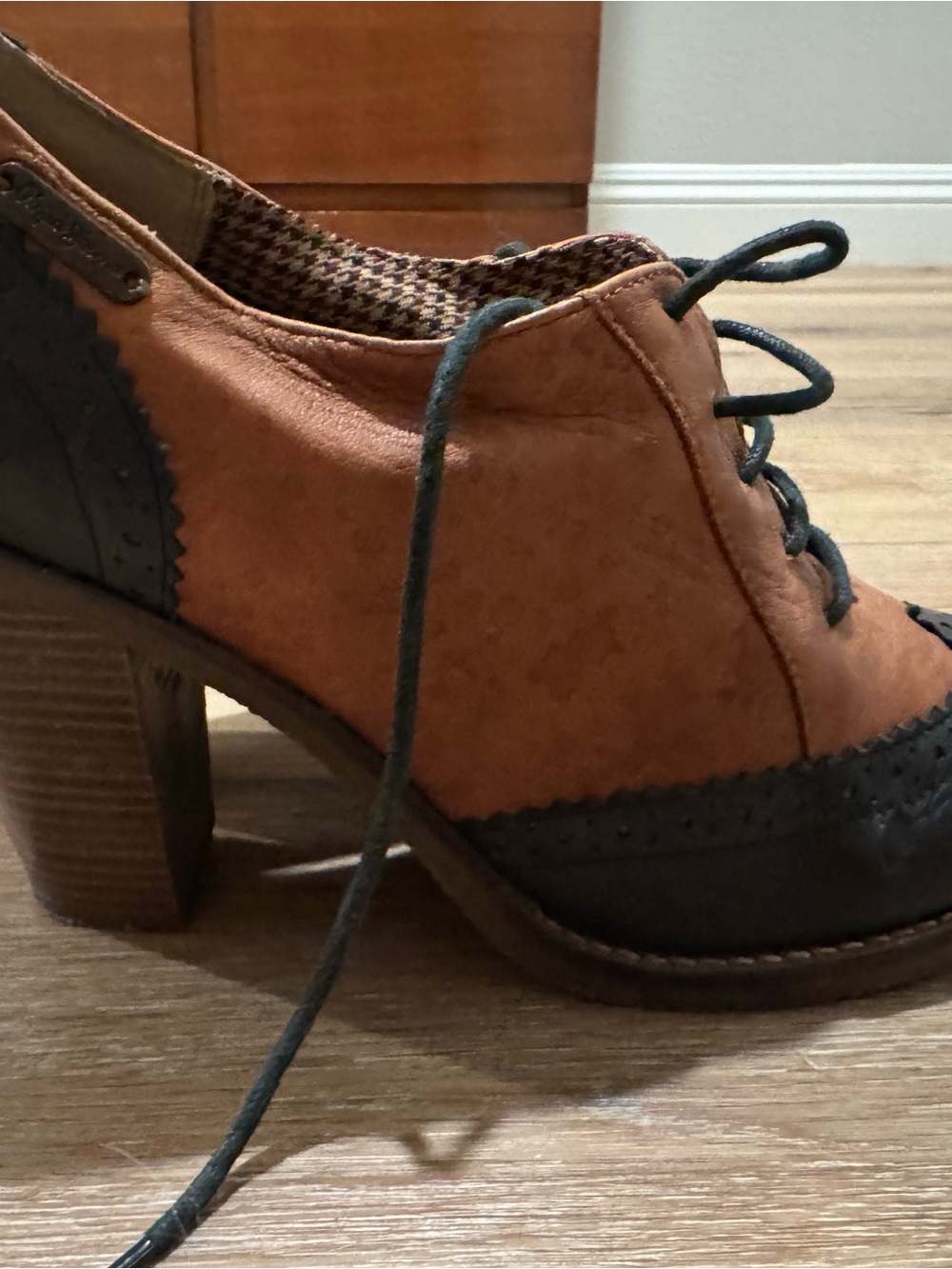 Pepe Jeans Two-Tone Lace-Up Heeled Oxford - Brown/Tan